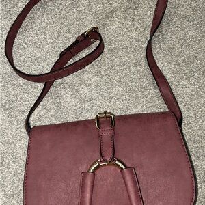 Elegant Burgundy Crossbody Bag with gold detail